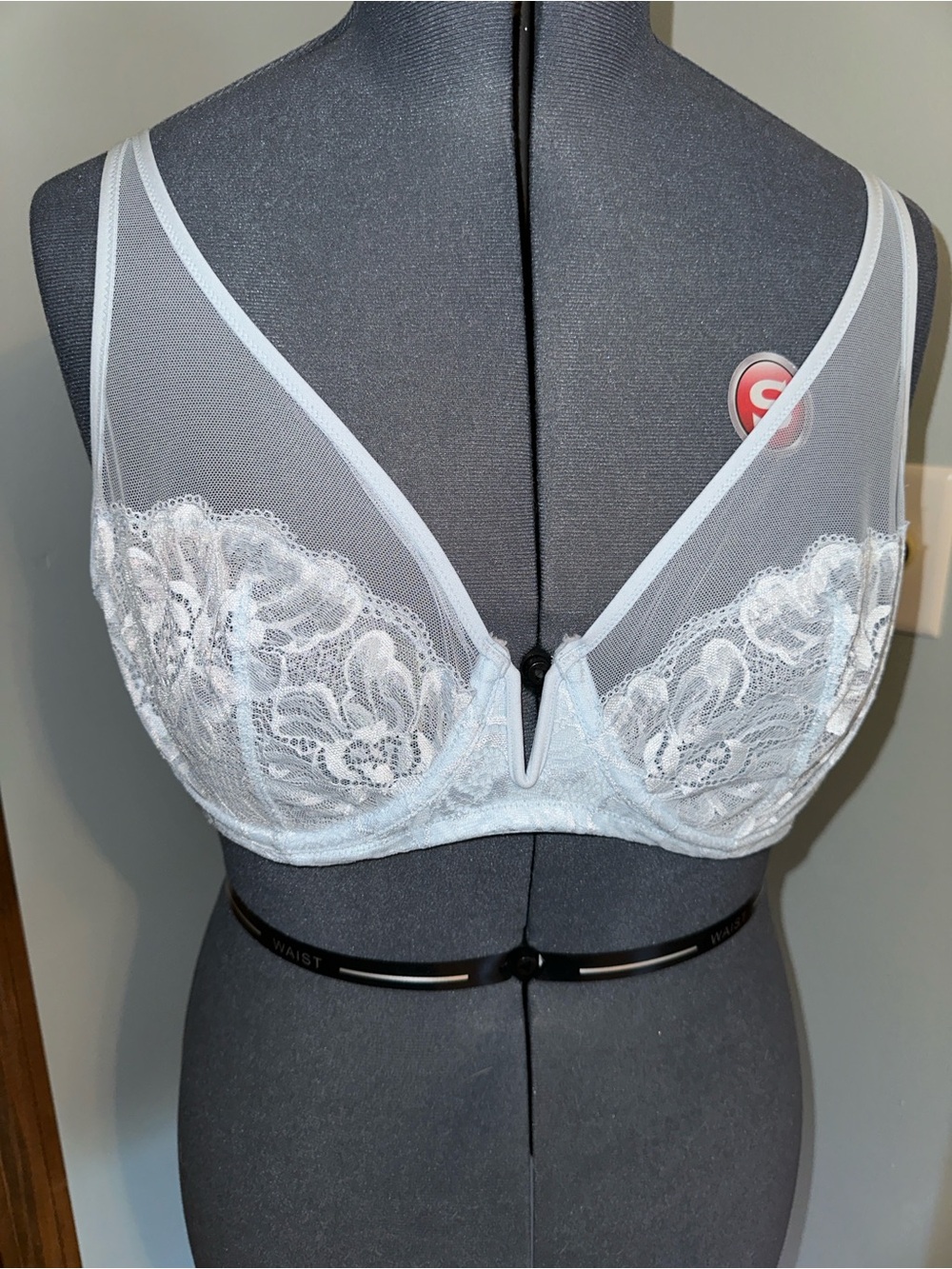 Savage X Fenty Light Blue Robe with Mint Trim Women's Satin-Trim Long Robe/Bra - Picture 3 of 5